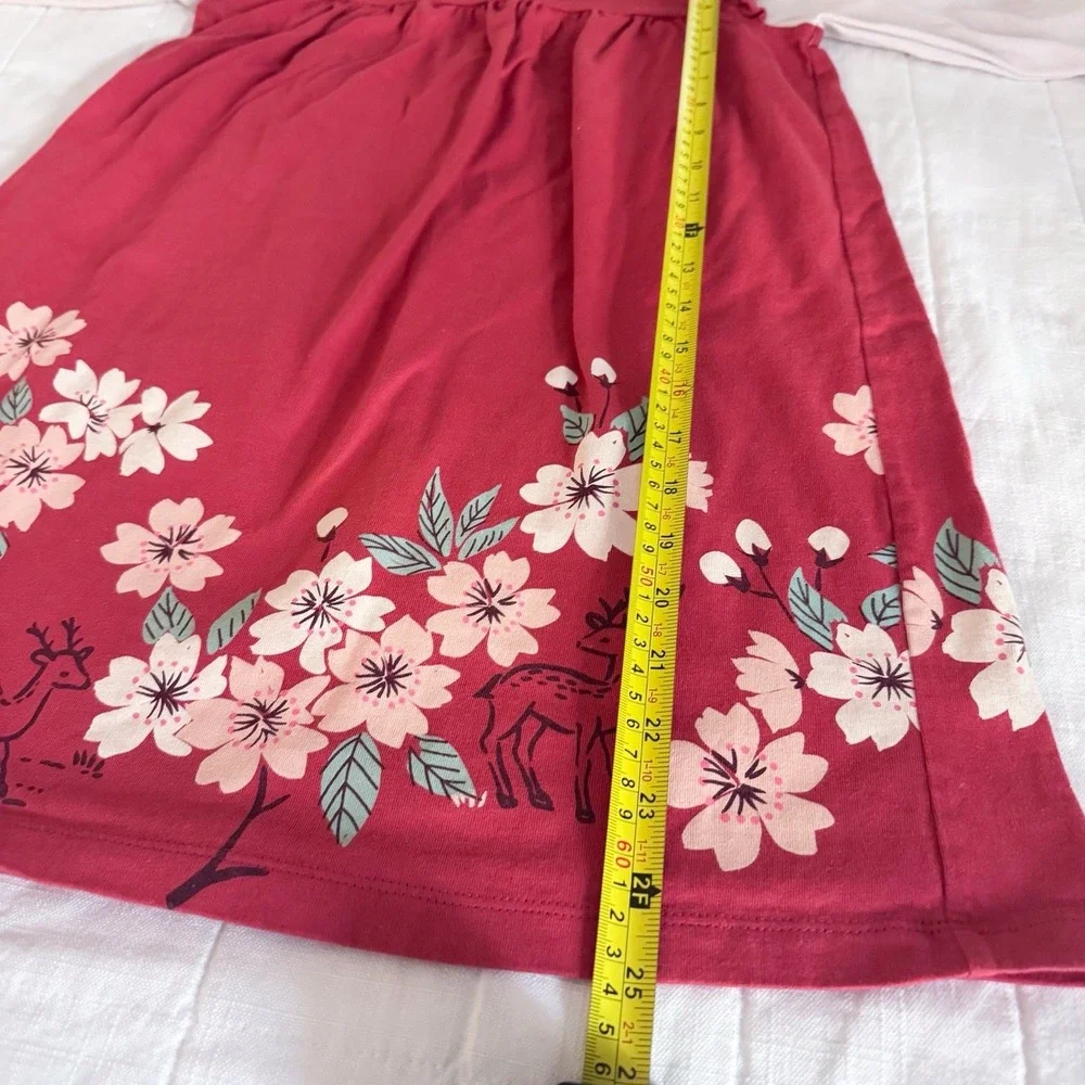 Tea Collection Dress Girls 7 Red Floral Long Sleeve Jumper Style Deer Fall